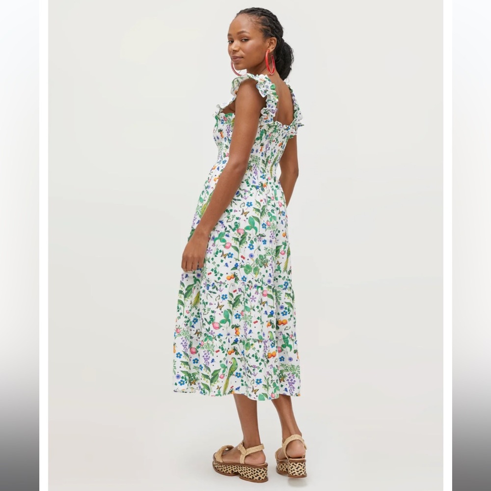 Hill House White Floral Ruffled Smocked Midi Dress - Picture 3 of 5